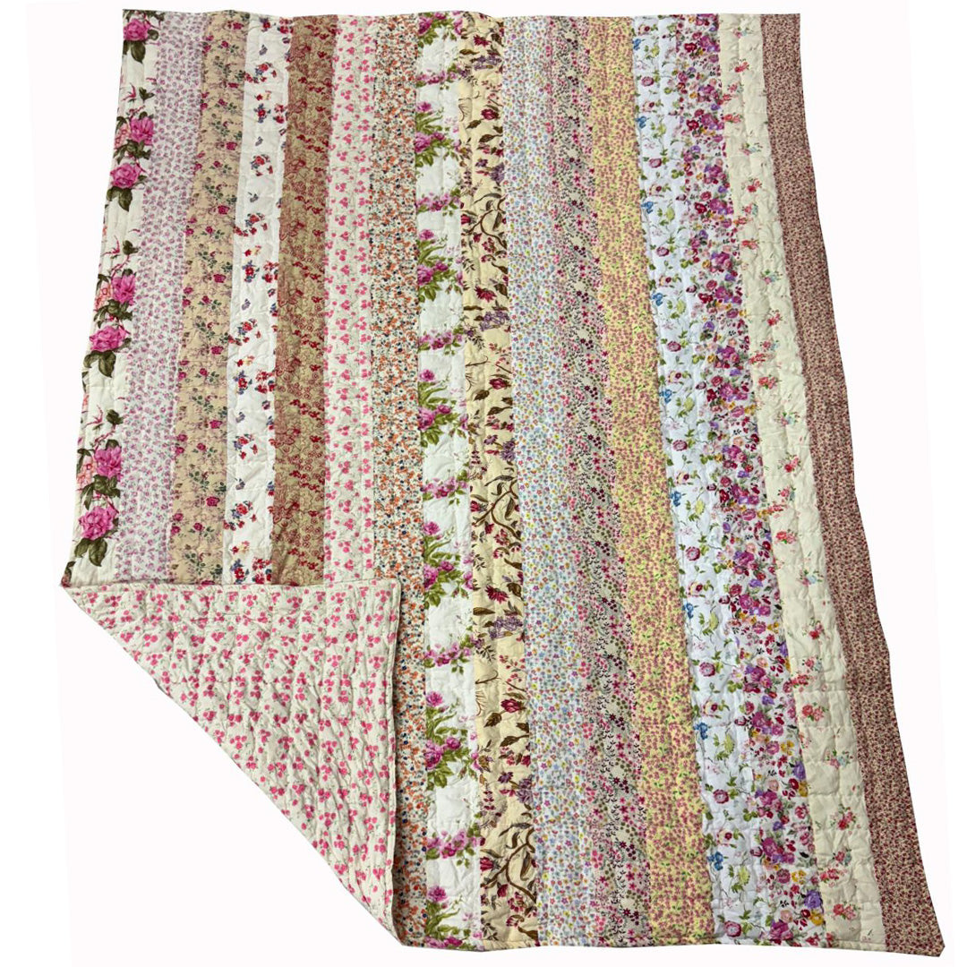 Moonmind – Patchwork Håndquiltet Vattæppe Blomsternuancer 130x180 cm