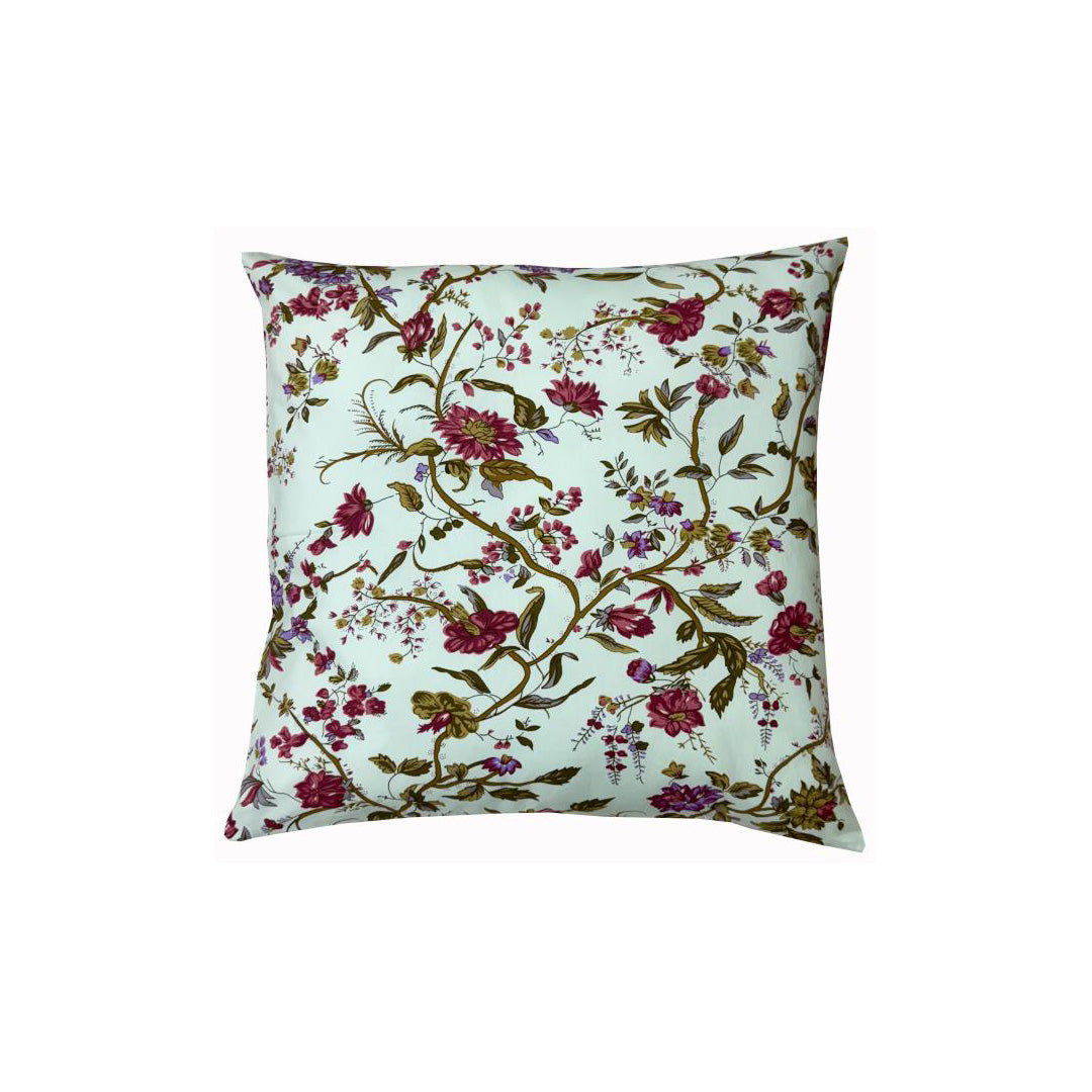 Moonmind – Pudebetræk 50x50 cm – Blomsterprint i Vinrøde og Grønne Nuancer