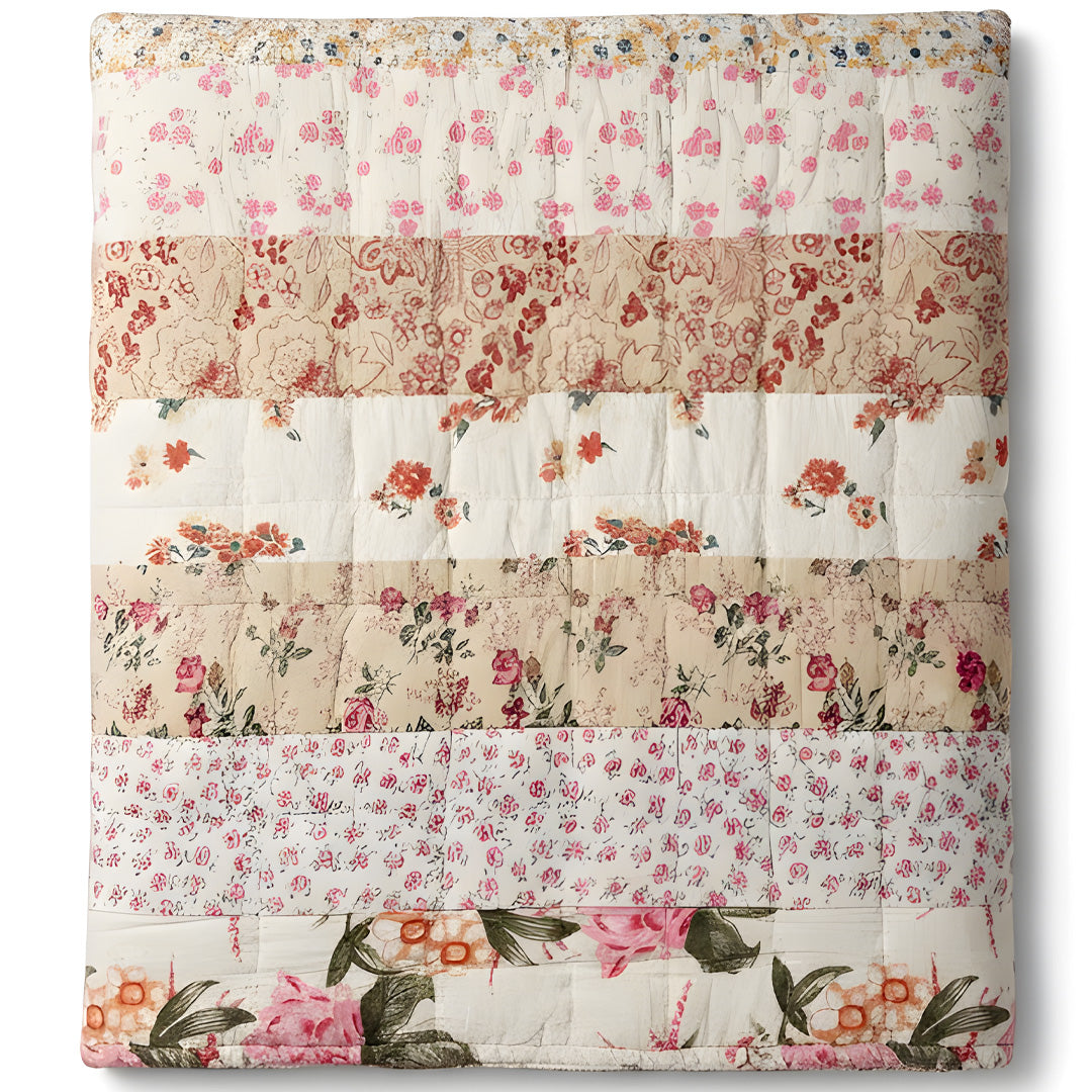 Moonmind – Patchwork Sengetæppe Håndquiltet Blomsternuancer 240x240 cm