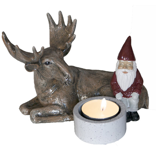 Harvesttime – 1302 - Nisse og Elg Figur med Fyrfadsstage