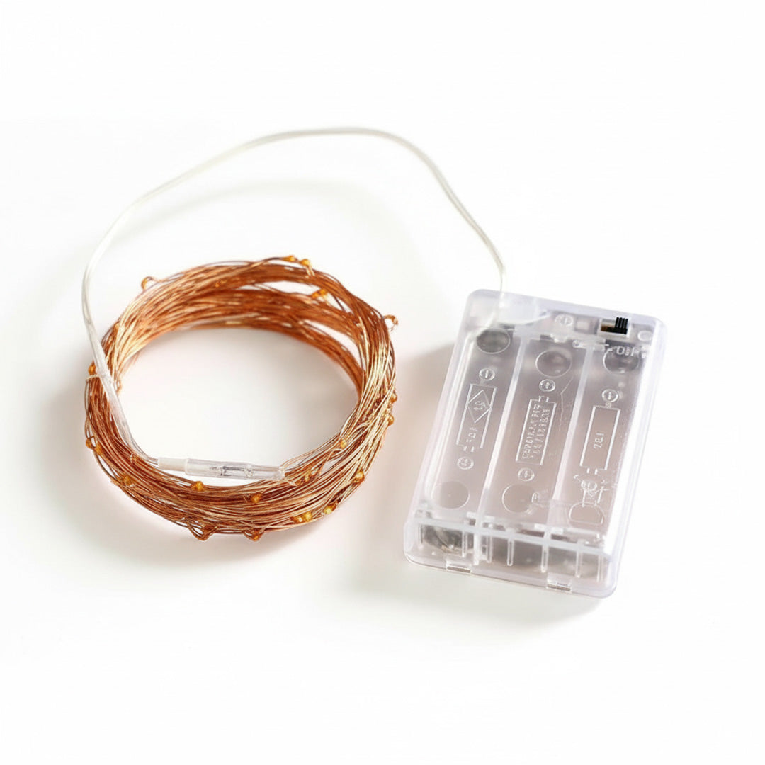 LED Lyskæde på Kobbertråd – 30 Varme Hvide Lys - Batteridrevet 3 meter