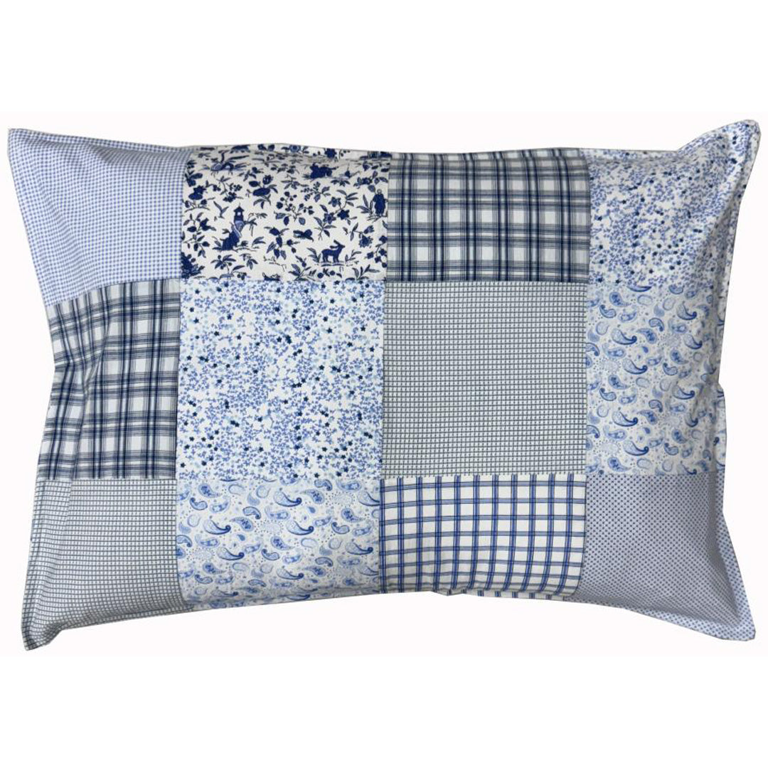 Moonmind – Patchwork Pudebetræk Håndquiltet i Blå 50x70 cm