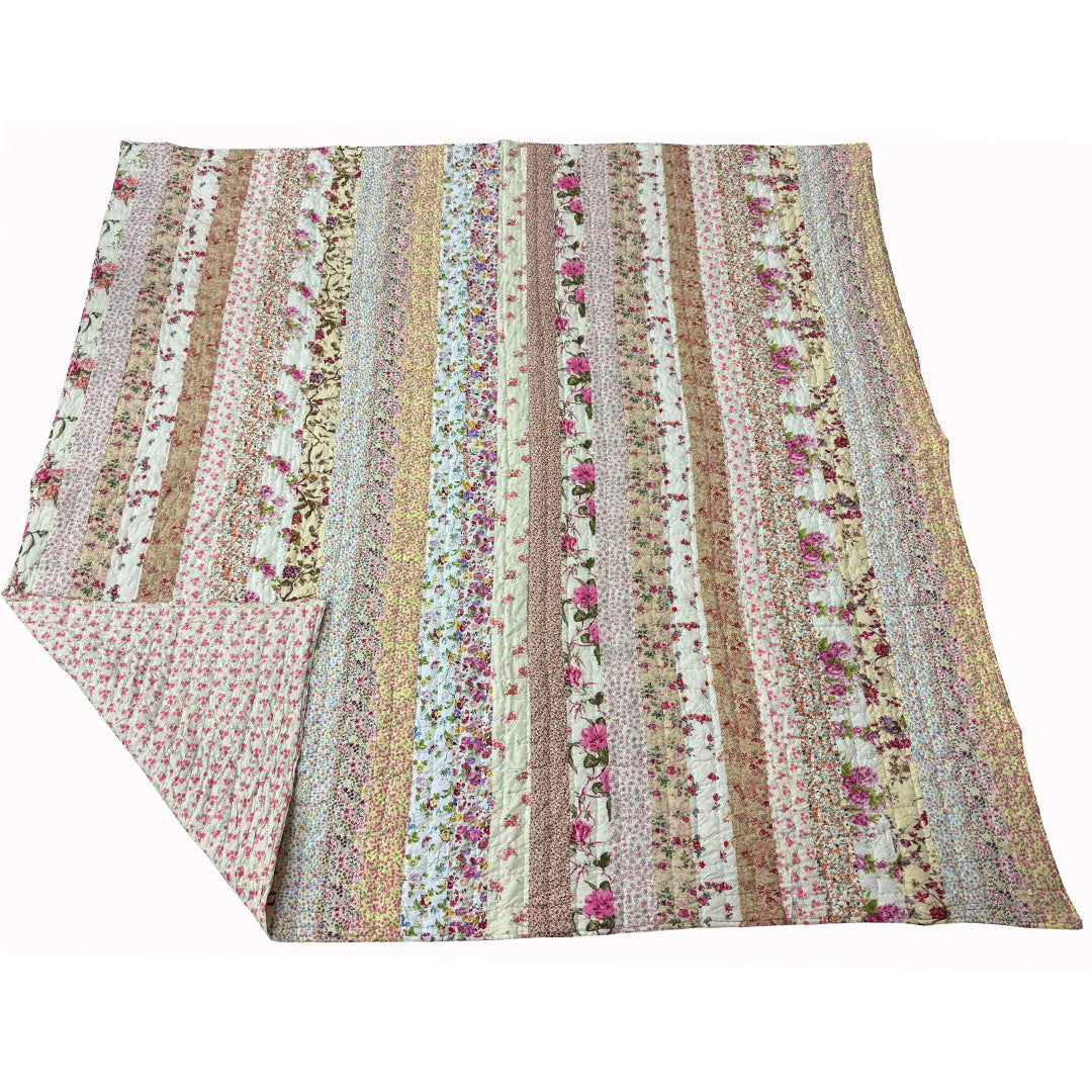 Moonmind – Patchwork Sængetæppe Håndquiltet Blomsternuancer 240x240 cm