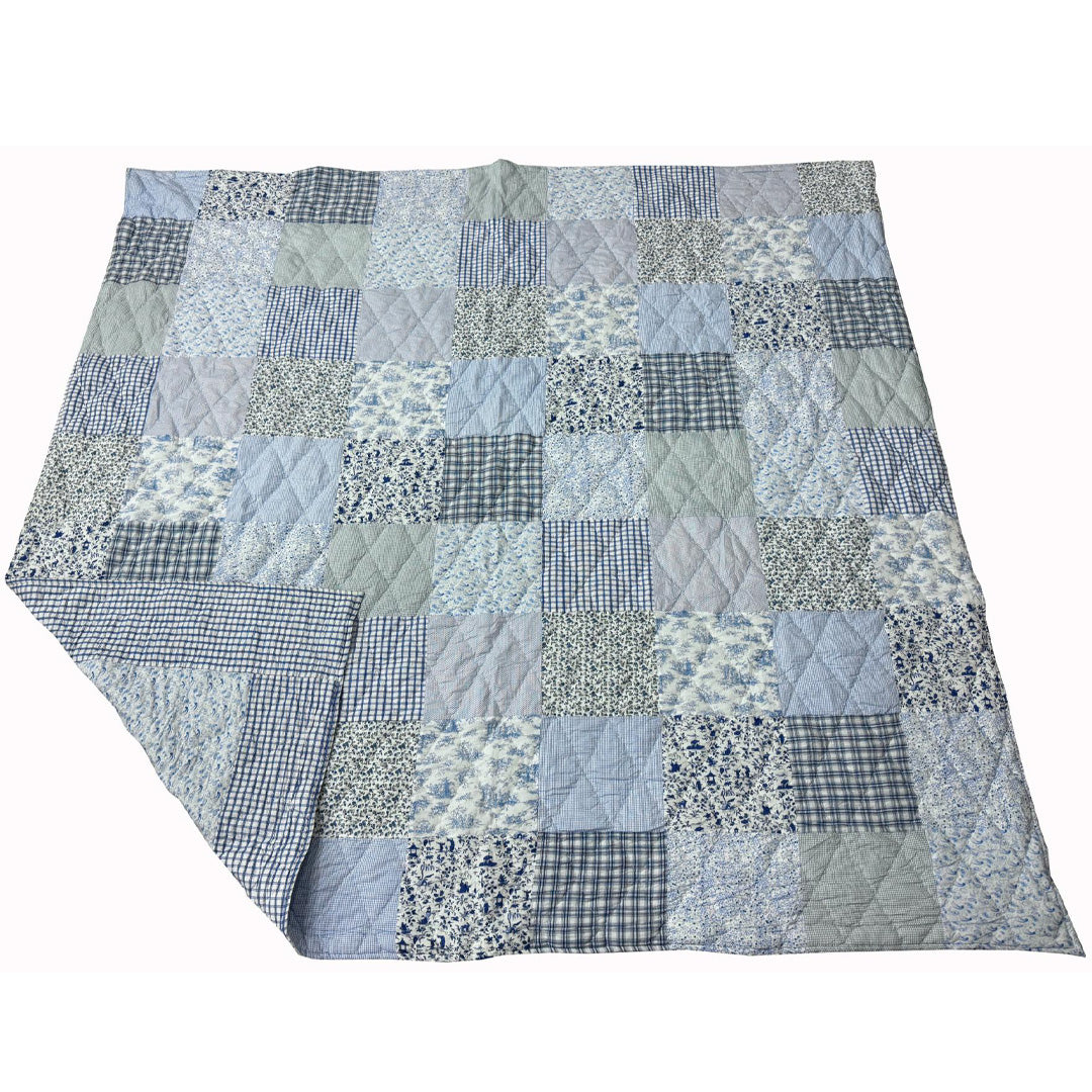 Moonmind – Patchwork Sængetæppe Håndquiltet i Blå 240x240 cm