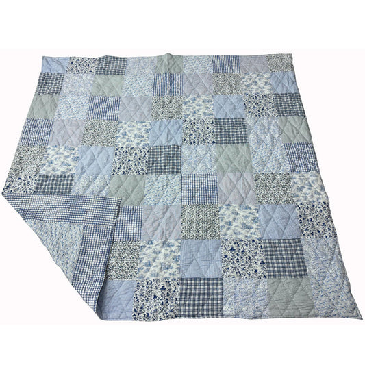 Moonmind – Patchwork Sængetæppe Håndquiltet i Blå 240x240 cm