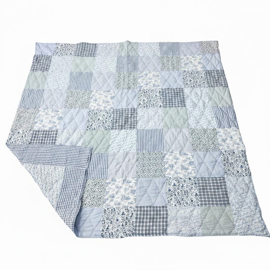 Moonmind – Patchwork Sengetæppe Håndquiltet i Blå 240x240 cm