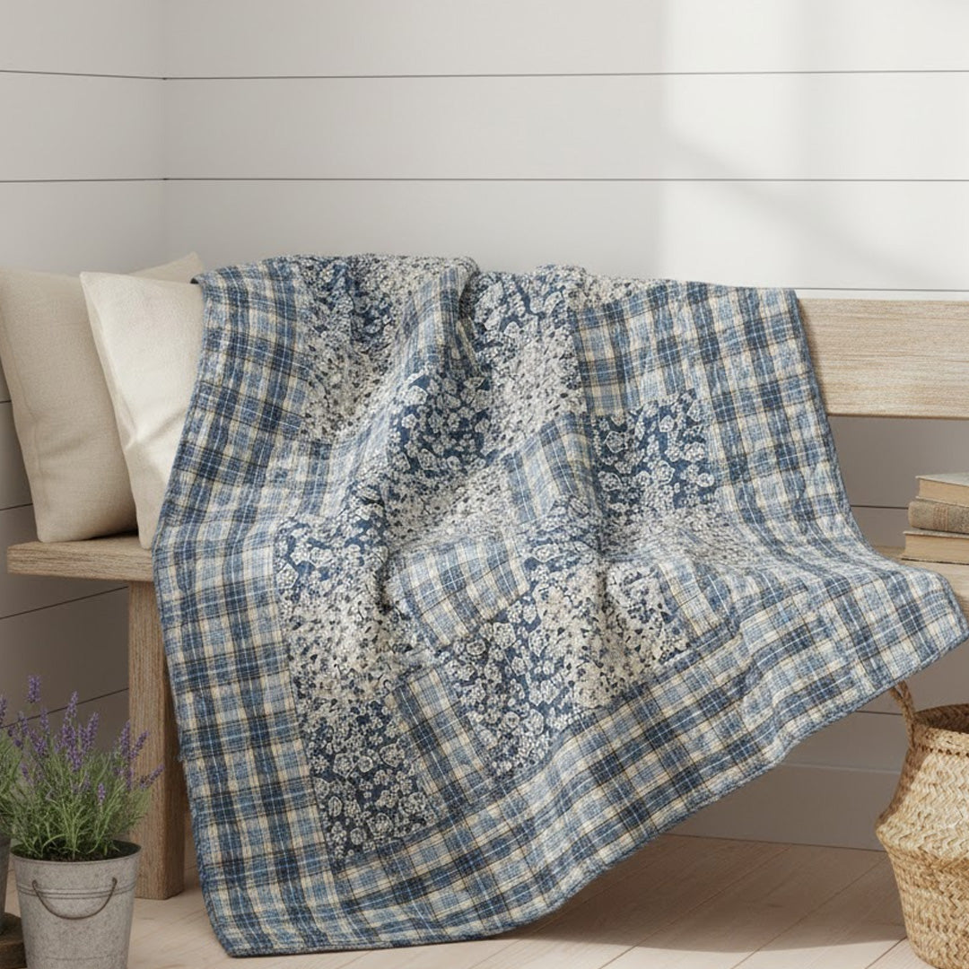 Moonmind – Patchwork Håndquiltet Vattæppe Mørkeblå 130x180 cm
